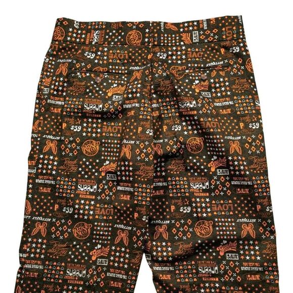 Mens 36 Gurkha Pants Green Orange Graphic Print Flat Front Straight Fit Trousers - Picture 6 of 8